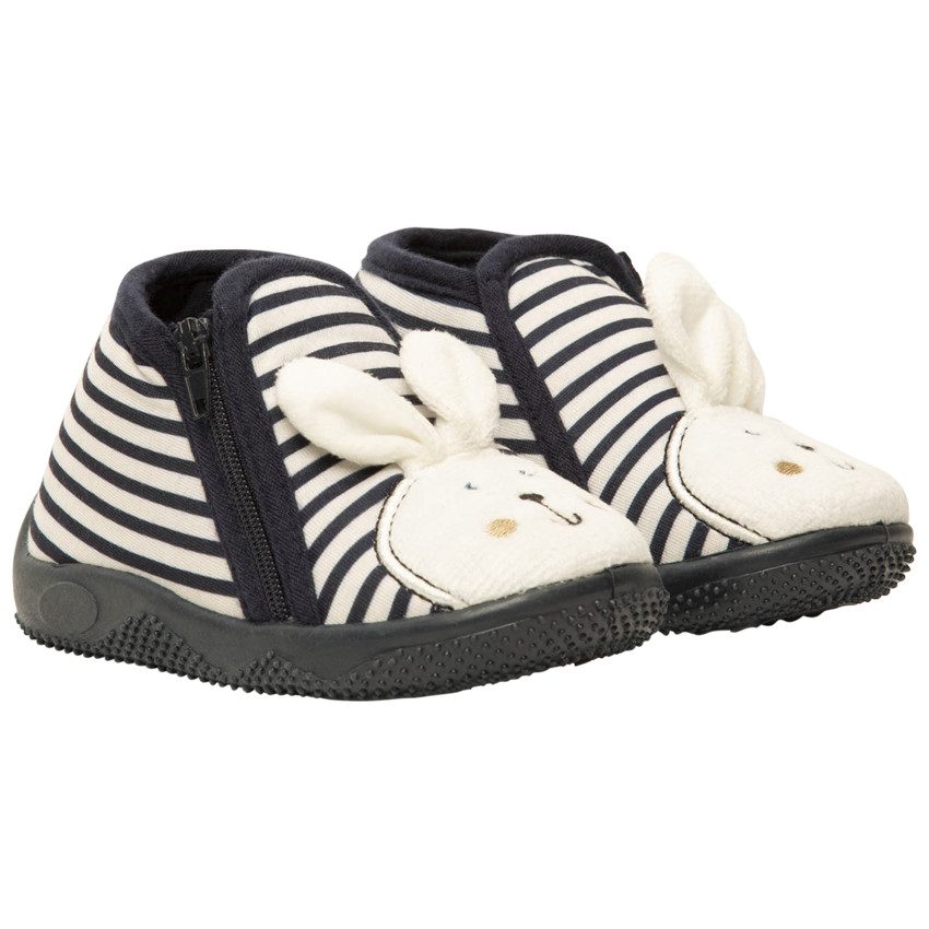 Παντοφλάκια σε μορφή μποτάκια ριγέ με patch λαγουδάκι για bebe 