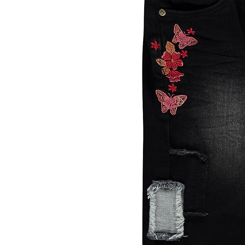 Τζιν με φθαρμένη όψη και φλοράλ κεντήματα  Additional Τζιν με φθαρμένη όψη και φλοράλ κεντήματα