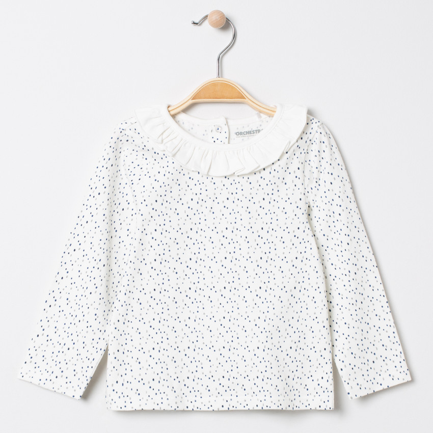 T-shirt manches longues en coton bio imprimé à col volanté  Additional T-shirt manches longues en coton bio imprimé à col volanté