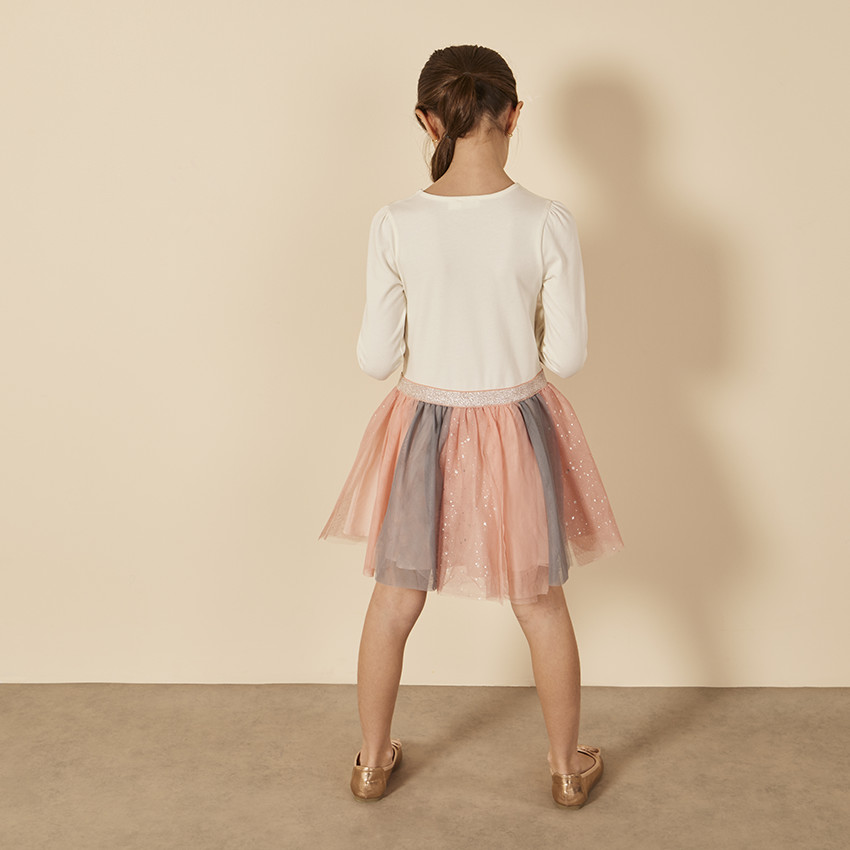 "Φόρεμα bi-matière 2 σε 1 με δίχτυ σε δύο χρώματα για κορίτσι" 