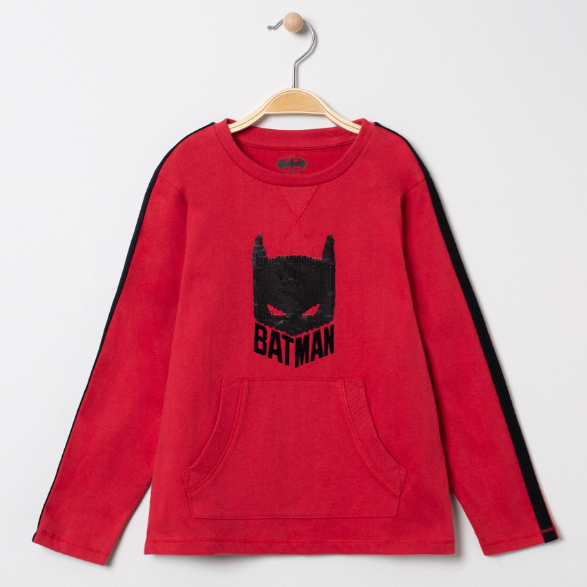 T-shirt μακρυμάνικο με οργανικό βαμβάκι με σχέδιο Batman με παγιέτες για αγόρι 