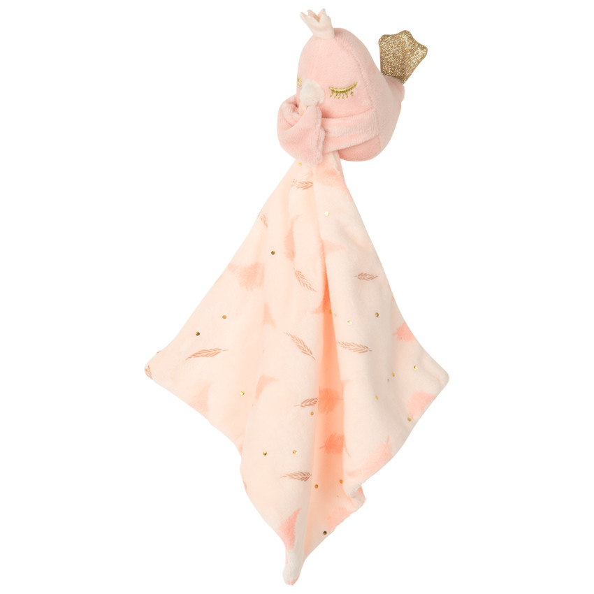 Doudou en velours à plumes et petit oiseau Main Doudou en velours à plumes et petit oiseau