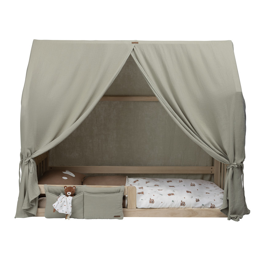 Τσέπη κρεβατιού από βαμβακερή γάζα σε πράσινο με 2 ευρείες τσέπες για κρεβάτι Montessori 