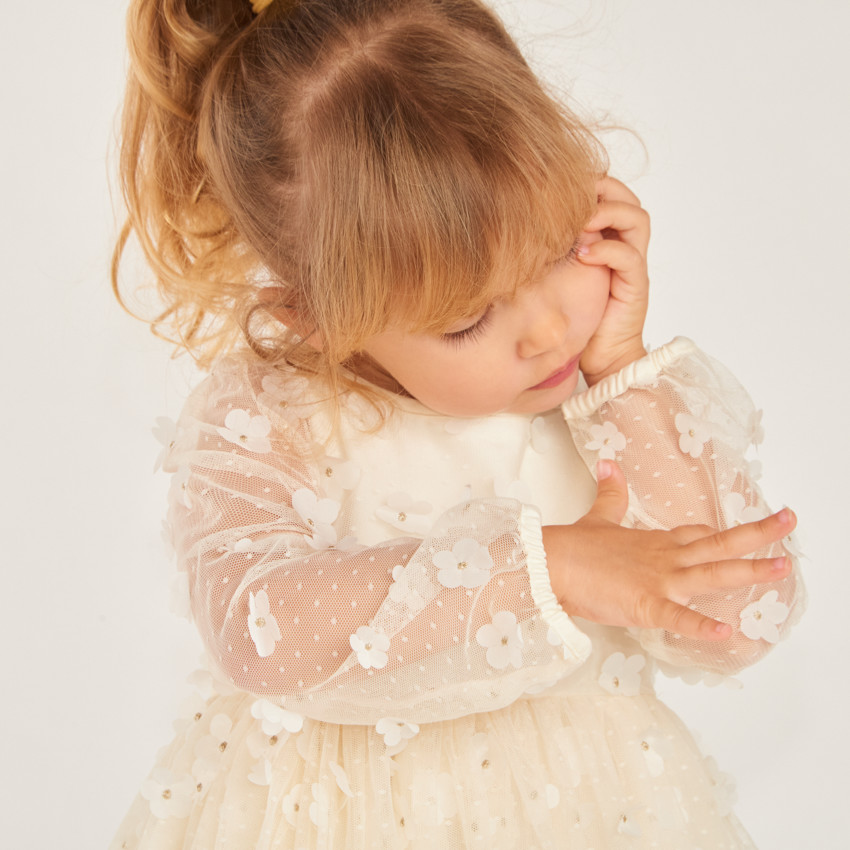 Φόρεμα με μακριά μανίκια και 3D λουλούδια για κορίτσι μωρό 