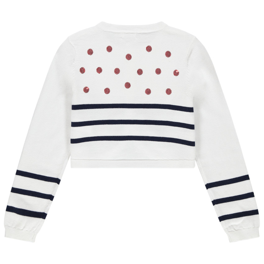 Ζακέτα πλεκτή ριγέ και πουά με παγιέτες. 