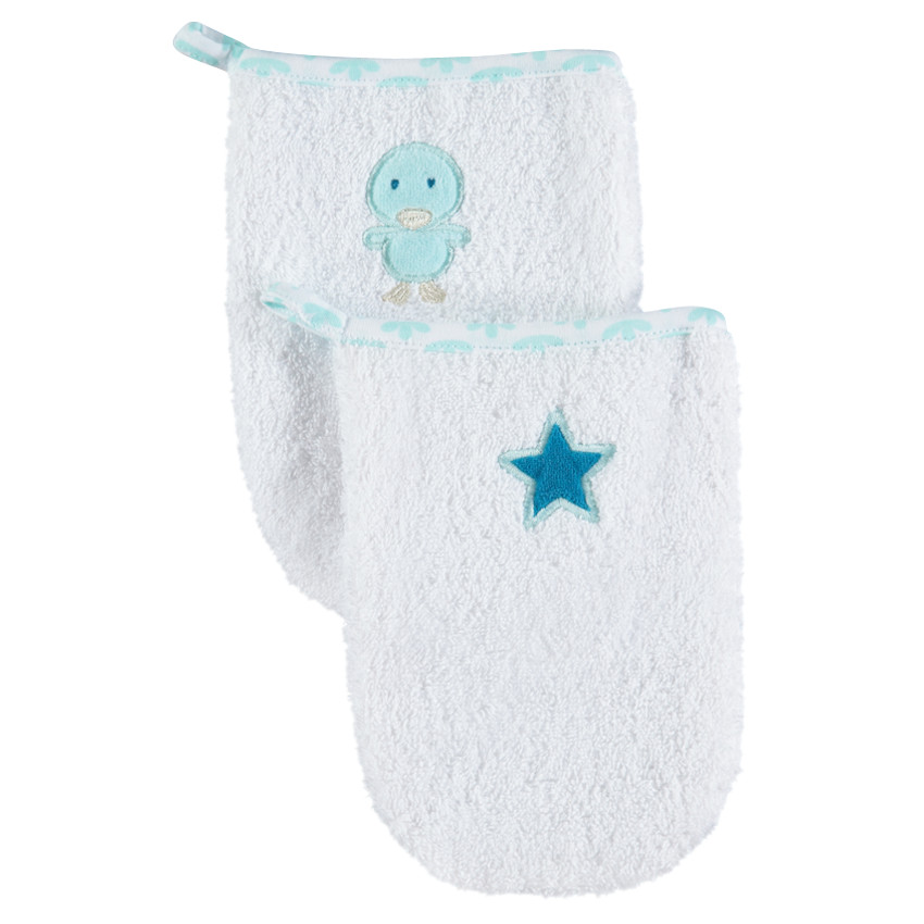 Σετ 2 γάντια μπάνιου με κεντημένο αστεράκι και παπάκι 