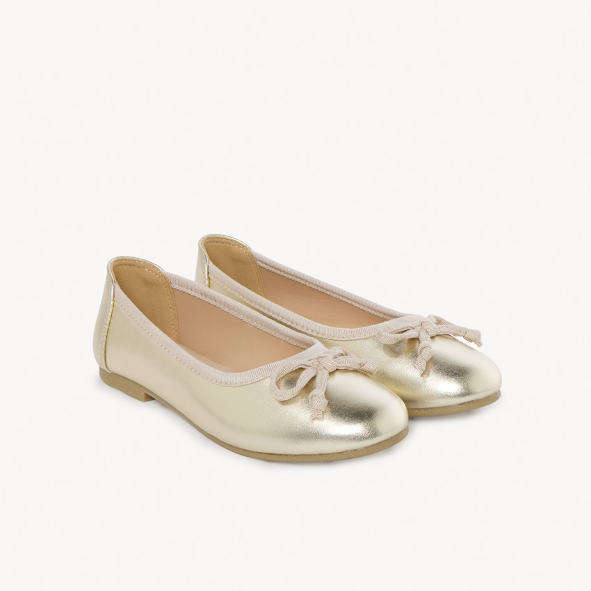 Χρυσές μπαλαρίνες με μεταλλικό εφέ και φιόγκο για κορίτσι 