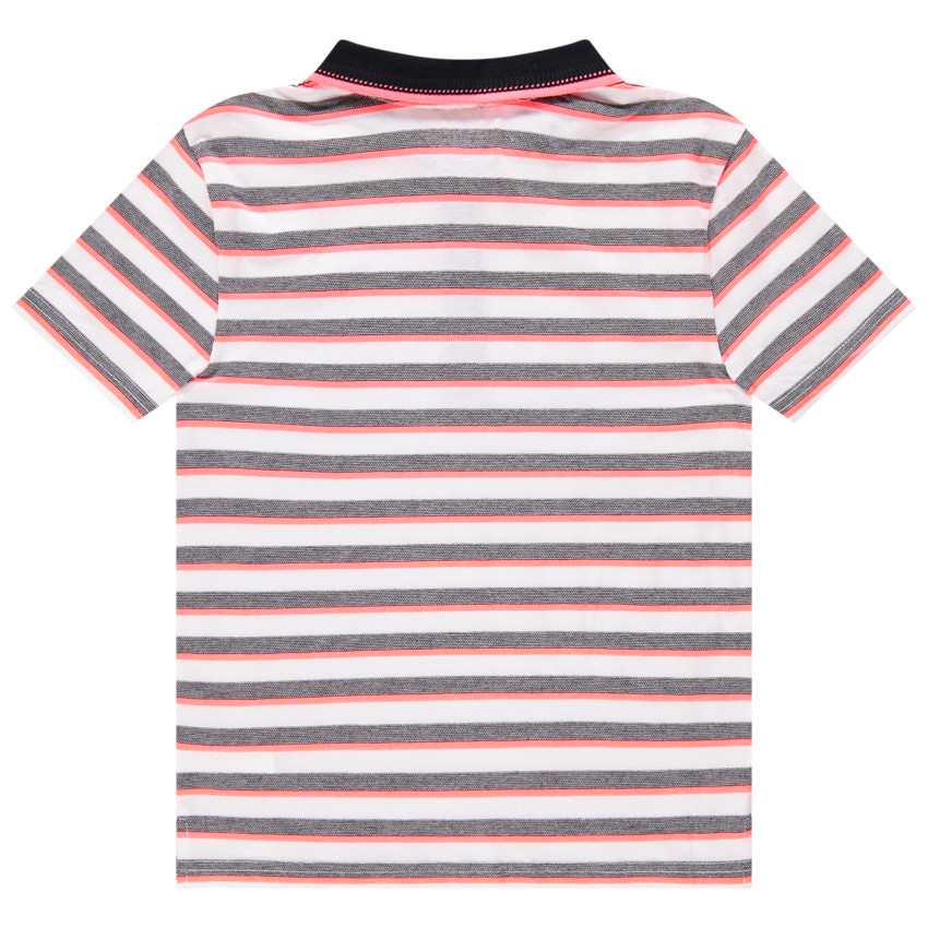 Junior - Polo manches courtes à rayures et col contrastés 