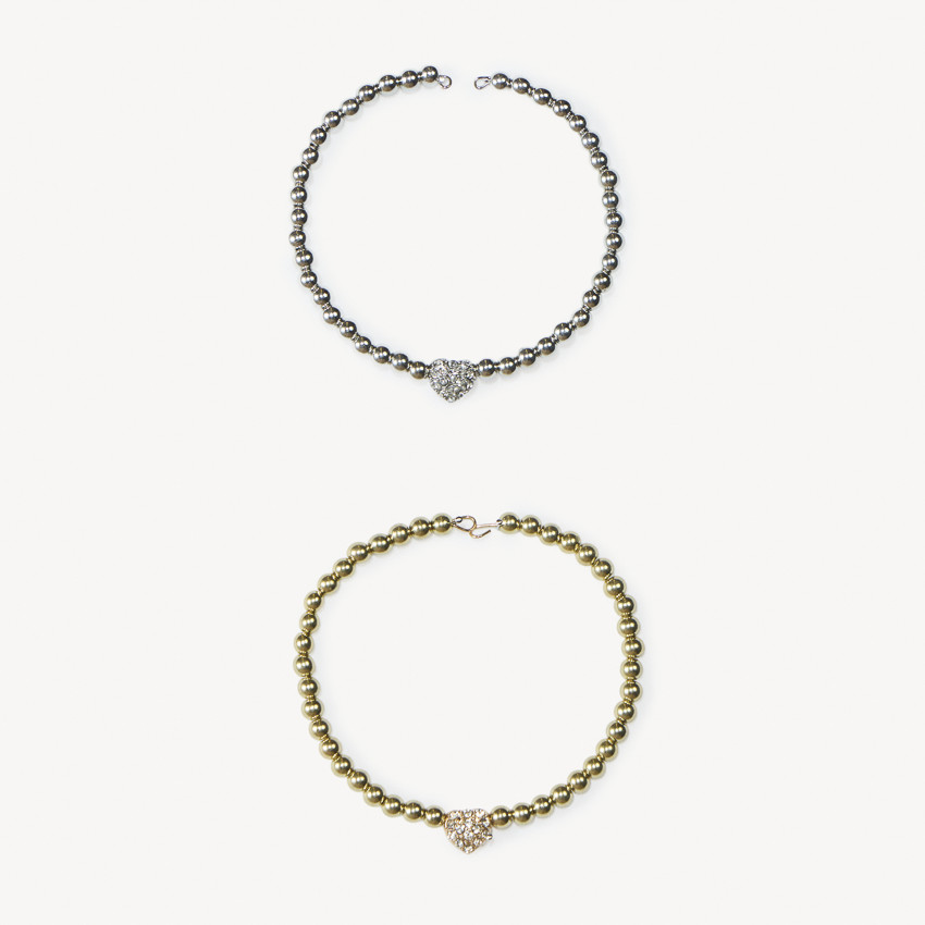 Lot de 2 bracelets à perles et cœur pour fille 