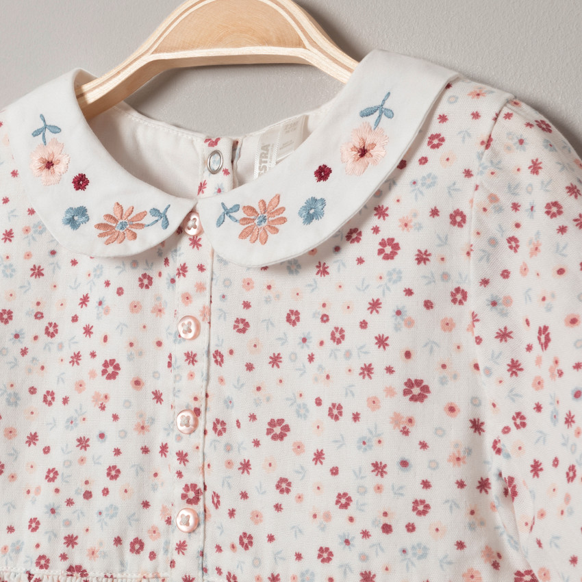 Robe manches longues à imprimé floral et col Claudine   Additional Robe manches longues à imprimé floral et col Claudine