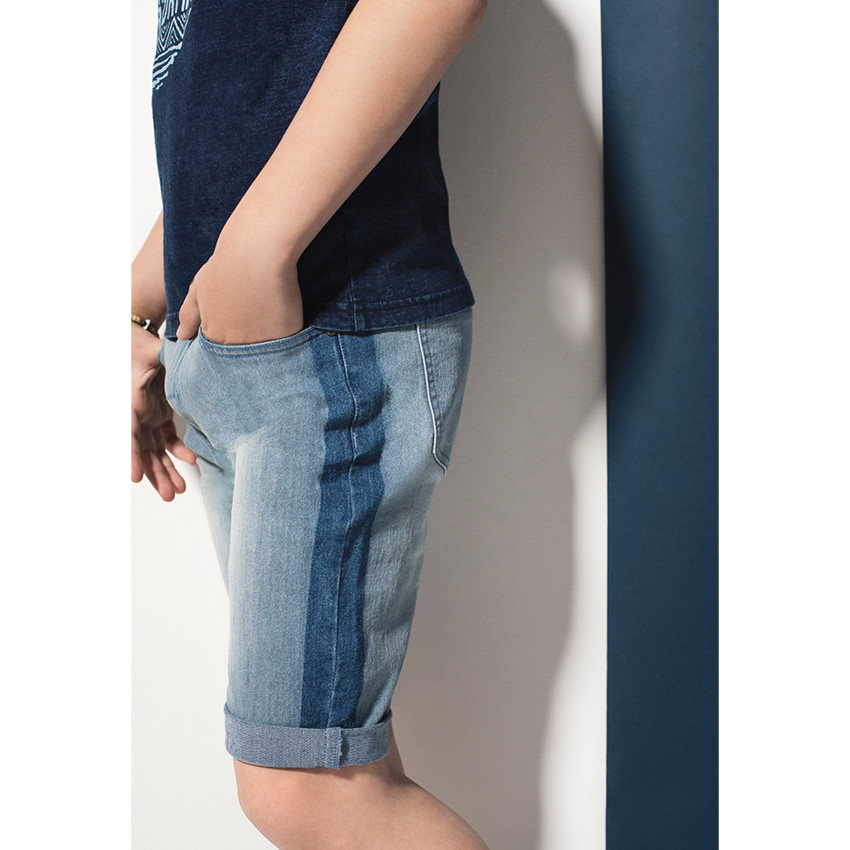 Παιδικά - τζιν βερμούδα με εφέ φθαρμένο με λωρίδες σε αντίθεση 