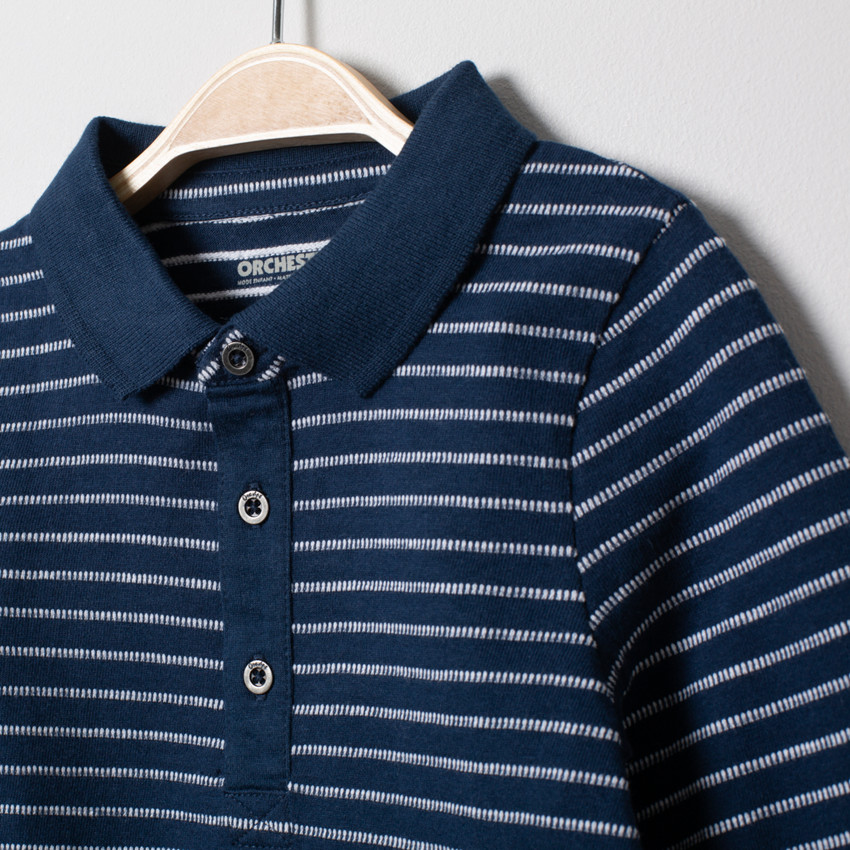 Polo μακρυμάνικο με οργανικό βαμβάκι ριγέ jacquard  Additional Polo μακρυμάνικο με οργανικό βαμβάκι ριγέ jacquard