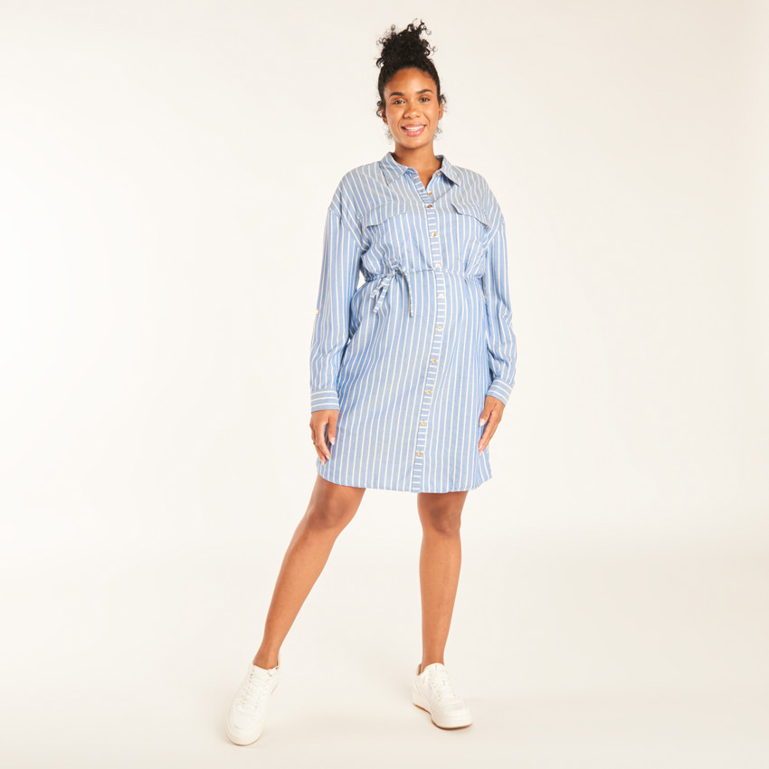 Φόρεμα πουκαμίσα με μακριά μανίκια και ζώνη για γυναίκες 