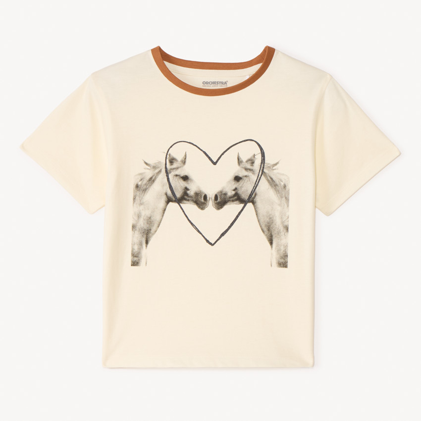 T-shirt με κοντά μανίκια με φωτοεκτύπωση αλόγων για κορίτσια 