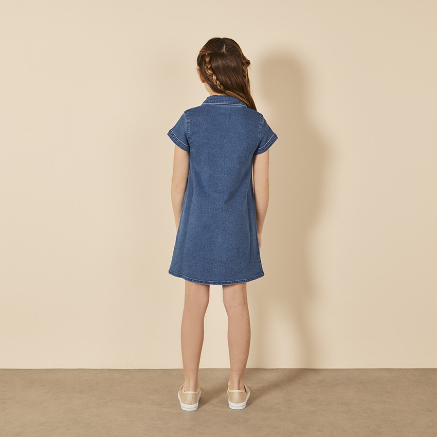 Φόρεμα πουκάμισο κοντό μανίκι σε εφέ τζιν για κορίτσι 