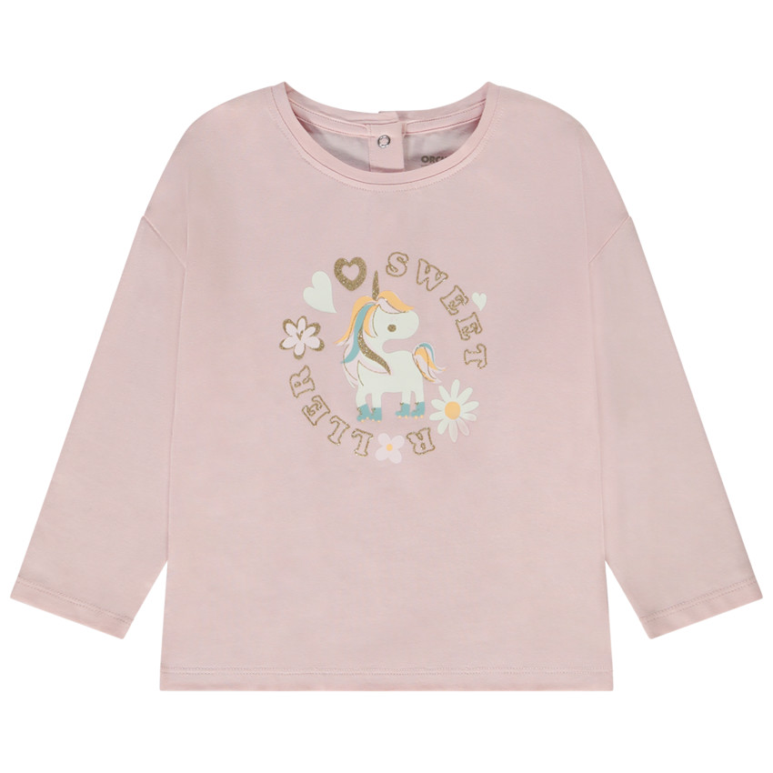 Μπλουζάκι μακρυμάνικο oversize print μονόκερος για bebe κορίτσι 