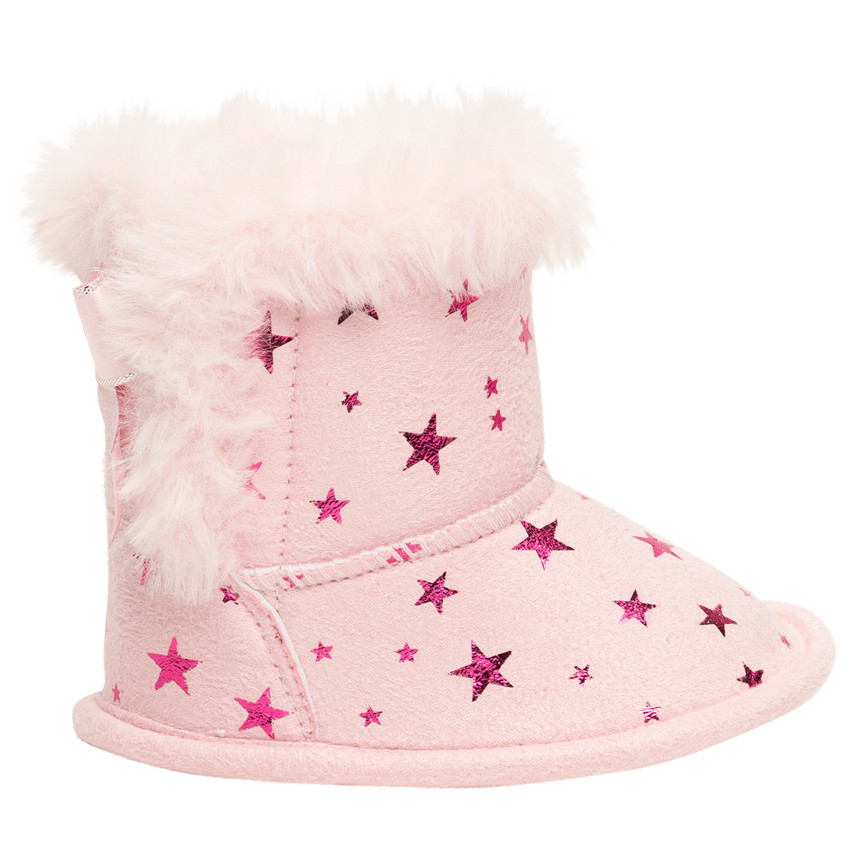 Μποτάκια μαλακά για bebe κορίτσι με αστέρια και συνθετική γούνα 