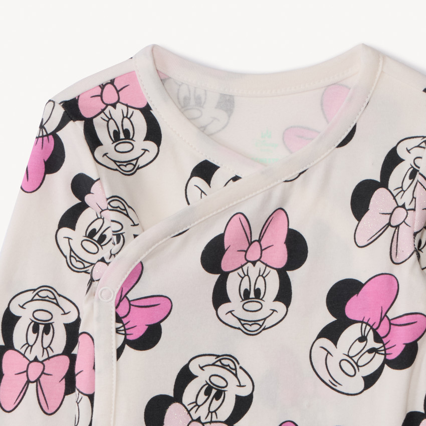 Lot de 3 bodies manches longues Minnie Disney pour bébé fille avec ouvertures différentes selon l'âge 