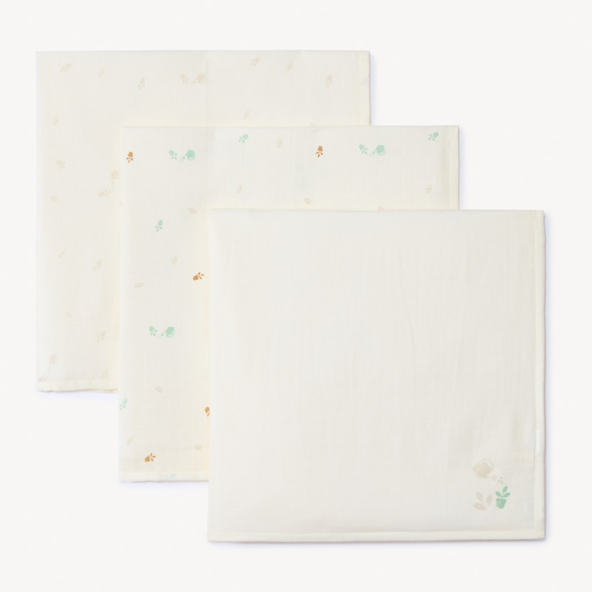 Σετ 3 πάνες με σχέδιο φύλλα για μωρό εκρού χρώμα 