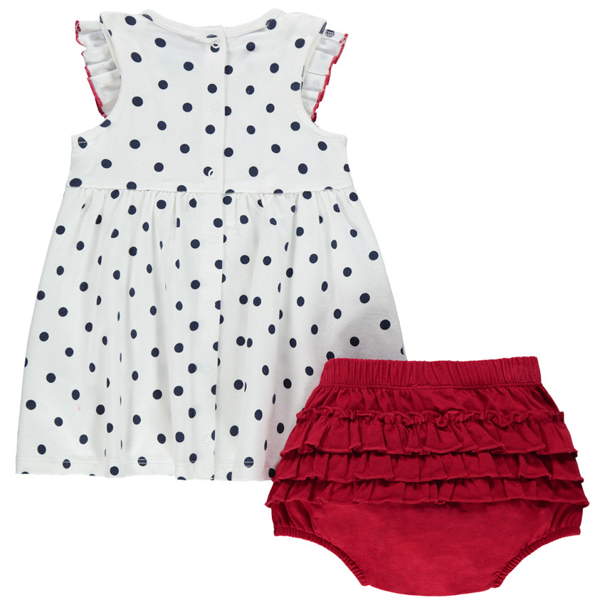 Σύνολο πουά Μinnie , φόρεμα + bloomer με βολάν  