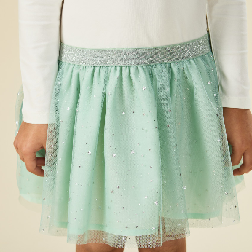 Φόρεμα bi-matière effet 2-σε-1 με τούλι étoilé για κορίτσι 