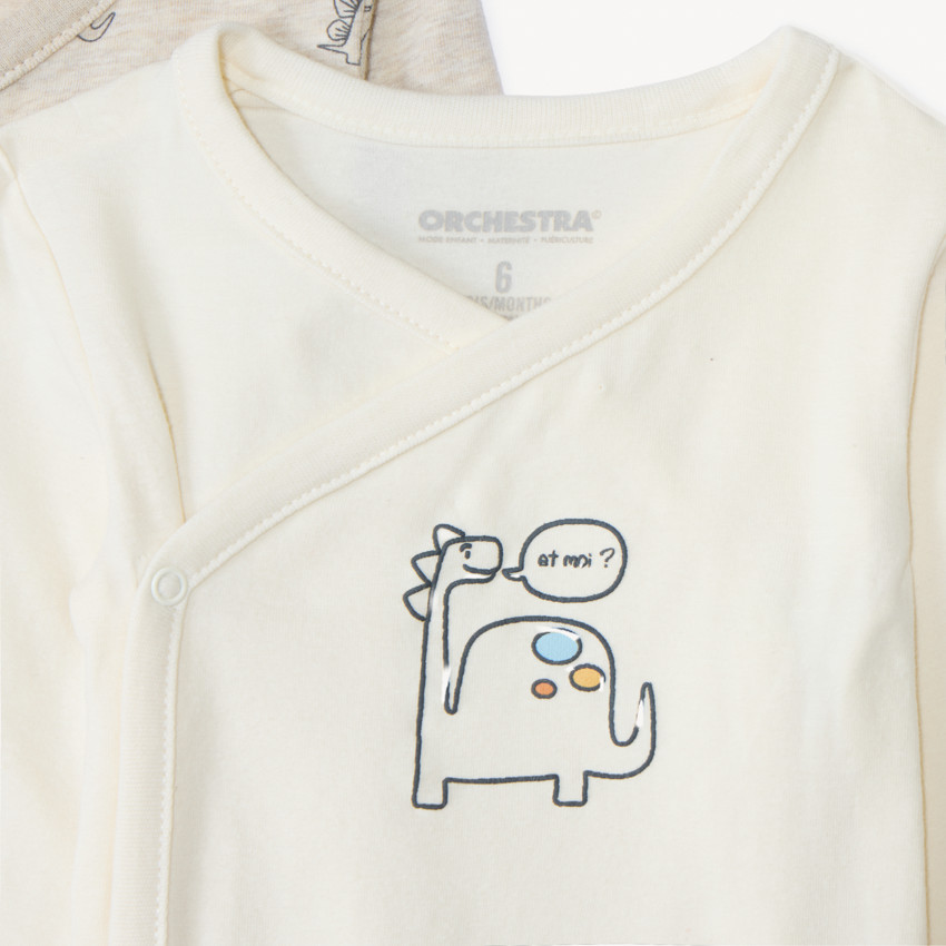 Lot de 5 bodies manches longues Dinos pour bébé garçon avec ouvertures différentes selon l'âge 