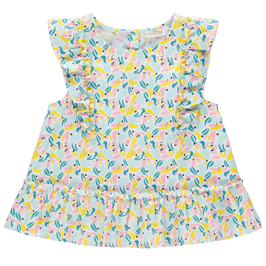 Τουνίκ με βολάν στα μανίκια με σχέδιο σε όλη την επιφάνεια 