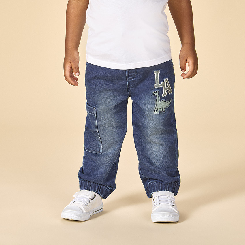 Τζόγκερ με εφέ τζιν και κέντημα δεινόσαυρου για μωρό αγόρι 