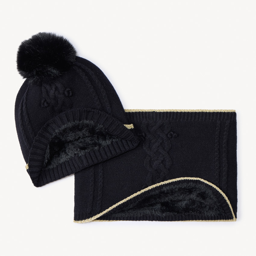 Set bonnet + snood en tricot torsadé pour fille 