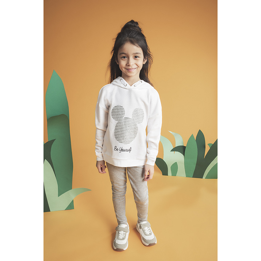 Φανελένιο φούτερ με κουκούλα και στάμπα Mickey με παγιέτες 