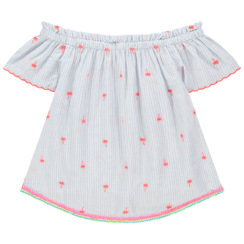 Τουνίκ με κοντά μανίκια, ριγέ και σχέδιο φοίνικες για κορίτσι 