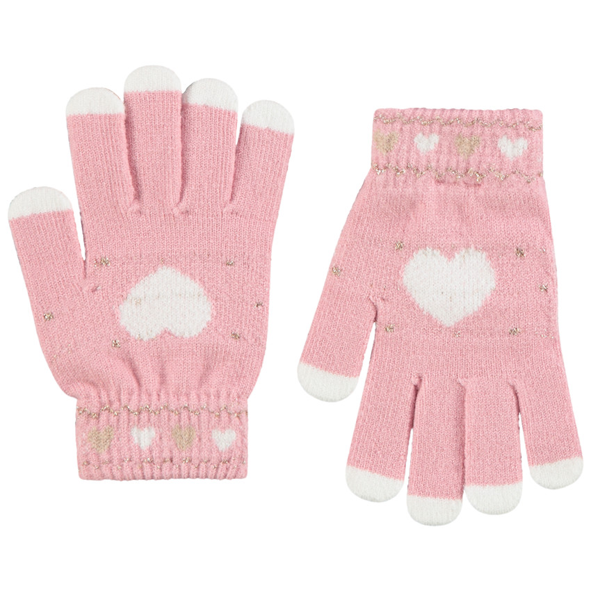 Γάντια με σχέδιο καρδιές σε πλεκτό για κορίτσι 
