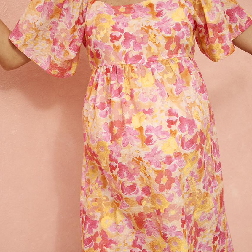 Φόρεμα με 3/4 μανίκια bouffantes και floral σχέδιο για γυναίκα 