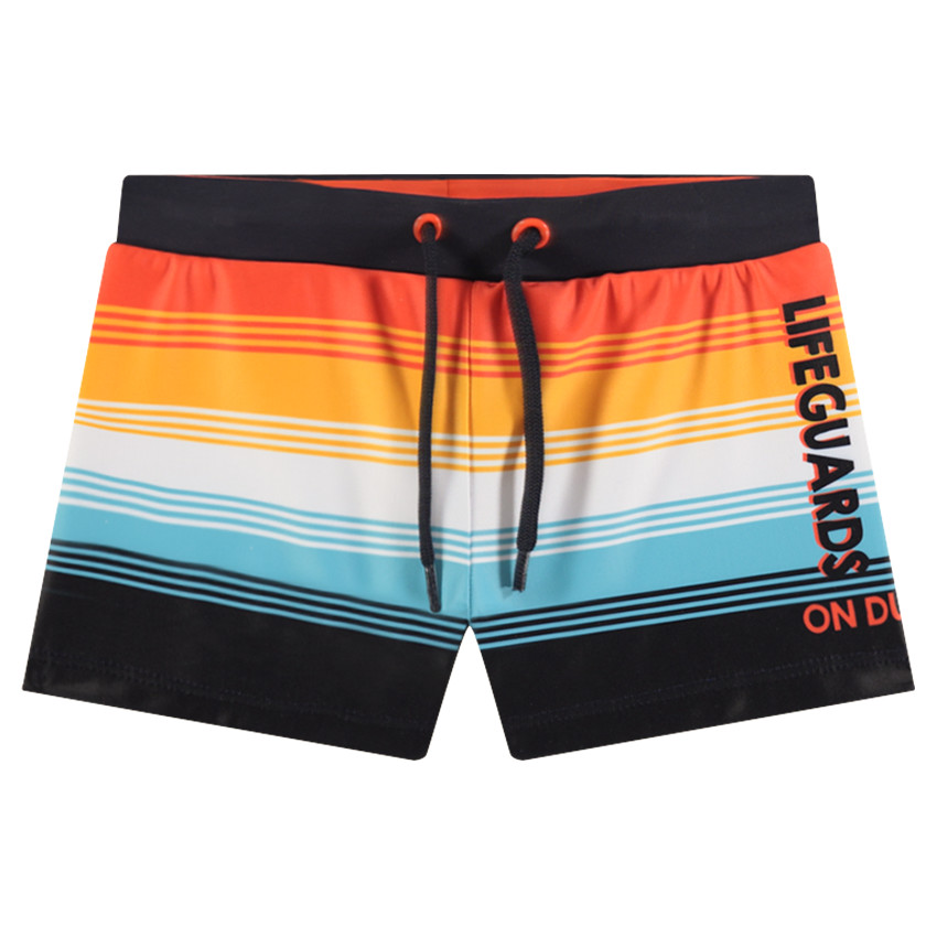 Μαγιό-μποξεράκι με φαρδιές λωρίδες σε αντίθεση και τυπωμένες φράσεις 