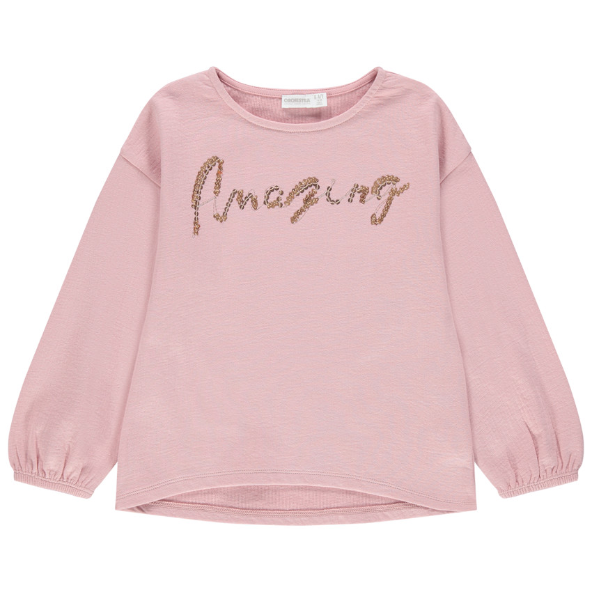 Ροζ φούτερ με φράση από χρυσαφί πούλιες και μανίκια μπαλούν 