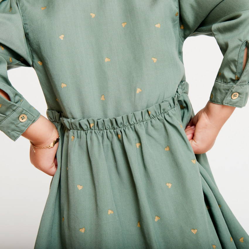 Robe manches longues imprimé coeurs dorés pour bébé fille 