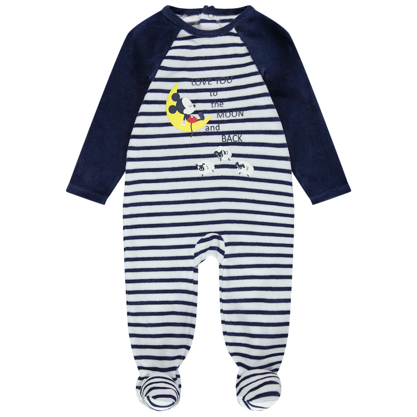 Βελουτέ φορμάκι ύπνου με ρίγες και στάμπα τον Mickey της Disney 