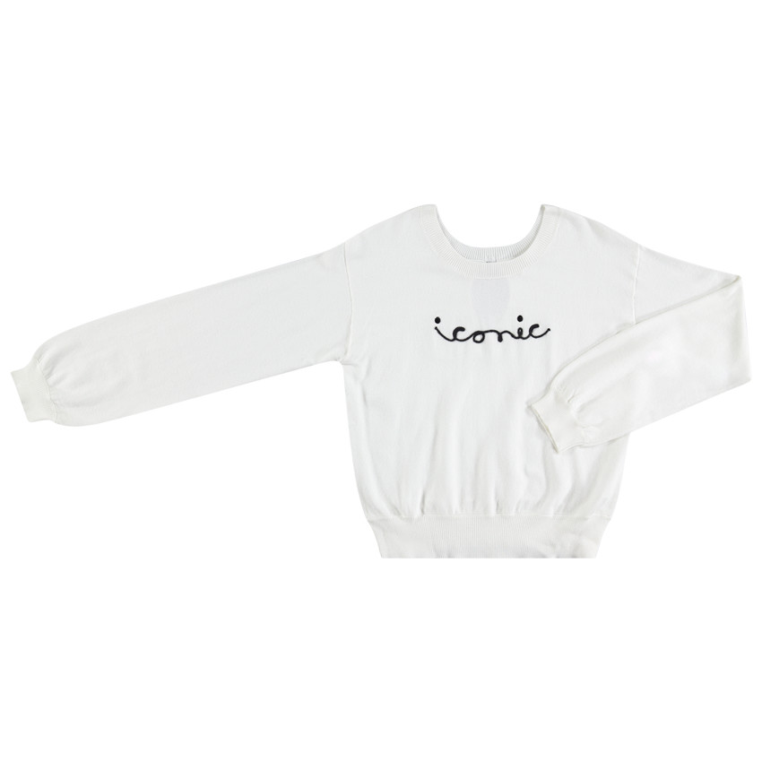 Παιδικά - Πλεκτό πουλόβερ με γράμματα από κορδόνι και φιόγκο πίσω 