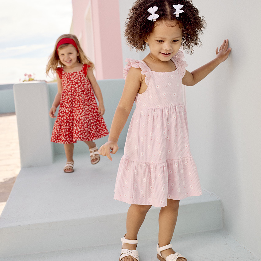 Φόρεμα με κοντά μανίκια και print σε maille cloquée για bebe κορίτσι 