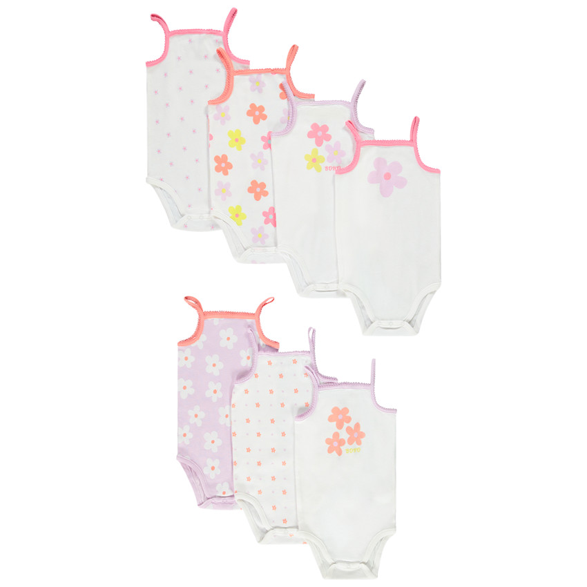 Lot de 7 bodies à bretelles motifs fleuris pour bébé fille 