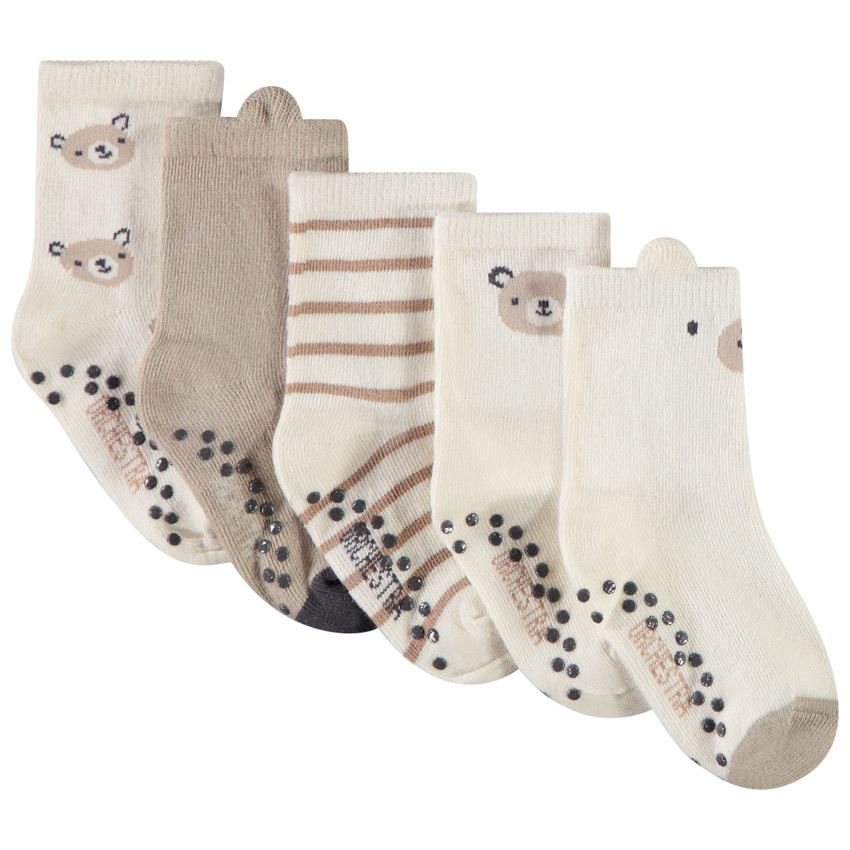 Lot de 5 paires de chaussettes anti-dérapantes ourson pour bébé 