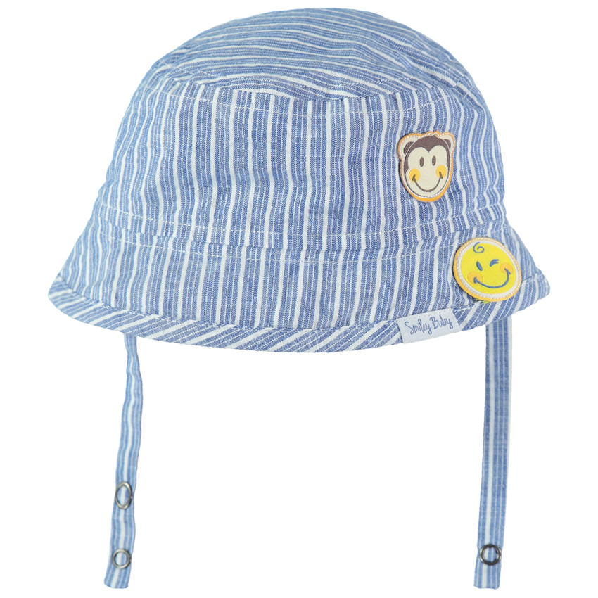 Βαμβακερό καπελάκι με κάθετες ρίγες και απλικέ σήματα Smiley  Additional Βαμβακερό καπελάκι με κάθετες ρίγες και απλικέ σήματα Smiley