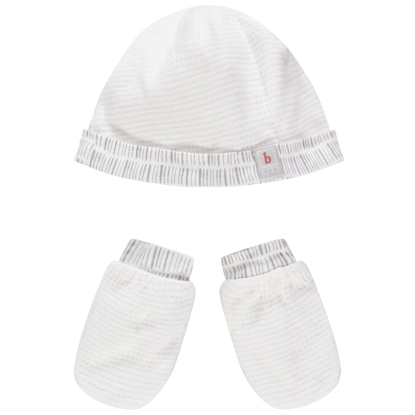 Ensemble bonnet et moufles à rayures en coton bio 
