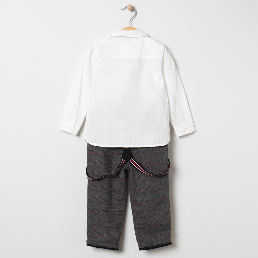 Ensemble cérémonie chemise à cravate + pantalon en Prince de Galles pour bébé garçon 