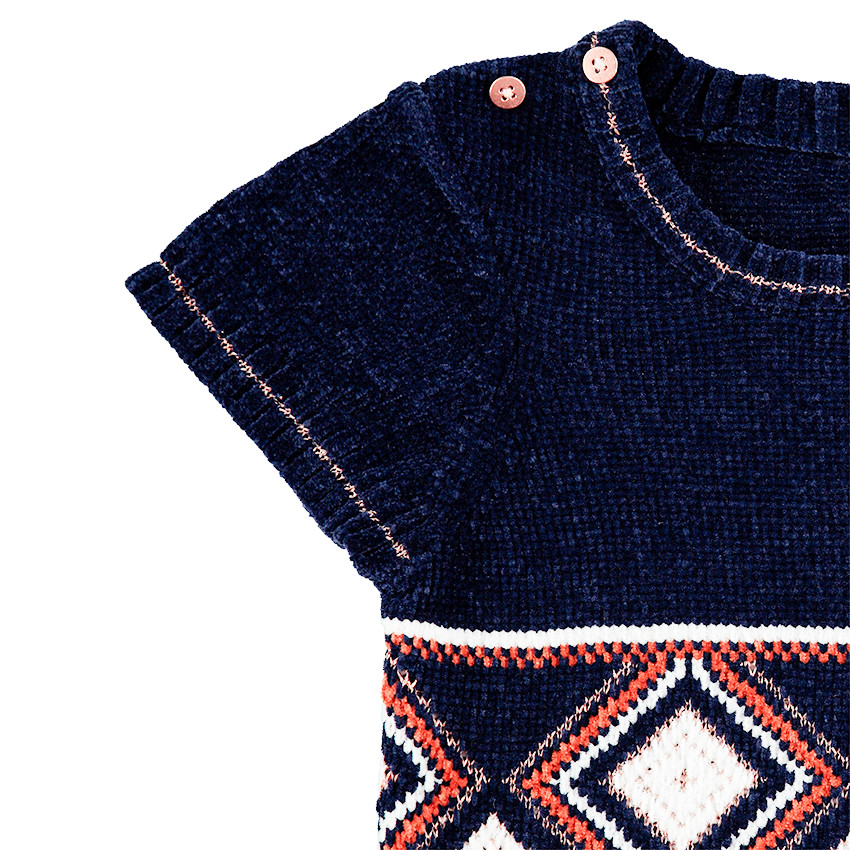 Κοντομάνικο σενίλ φόρεμα με έθνικ μοτίβο 