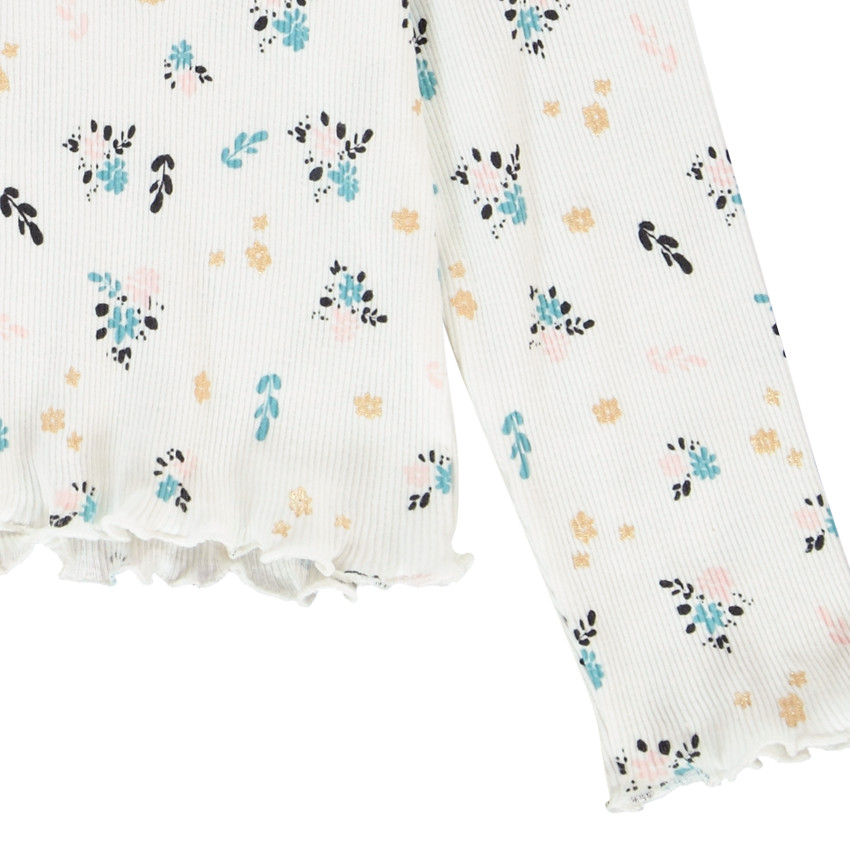 T-shirt manches longues côtelé imprimé fleuri pour fille Main T-shirt manches longues côtelé imprimé fleuri pour fille