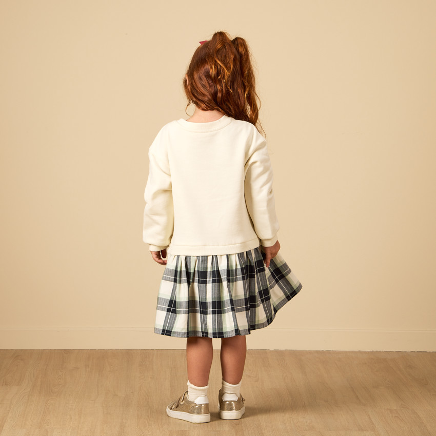 Φόρεμα 2 σε 1 bi-matière με καρό σχέδιο για κορίτσι 