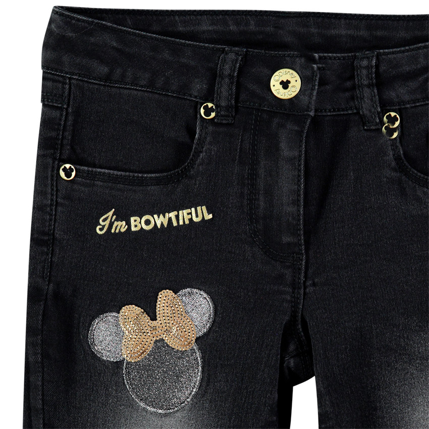 Jean effet used coupe slim motif Minnie en sequins 