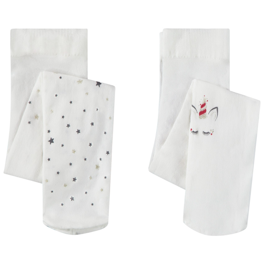 Lot de 2 collants fins imprimé étoiles et licorne pour bébé fille Main Lot de 2 collants fins imprimé étoiles et licorne pour bébé fille