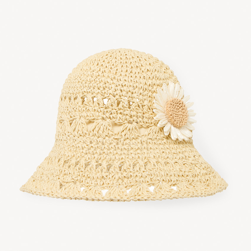 Καπέλο από ψάθα με λουλούδια από ραφία για κορίτσι 